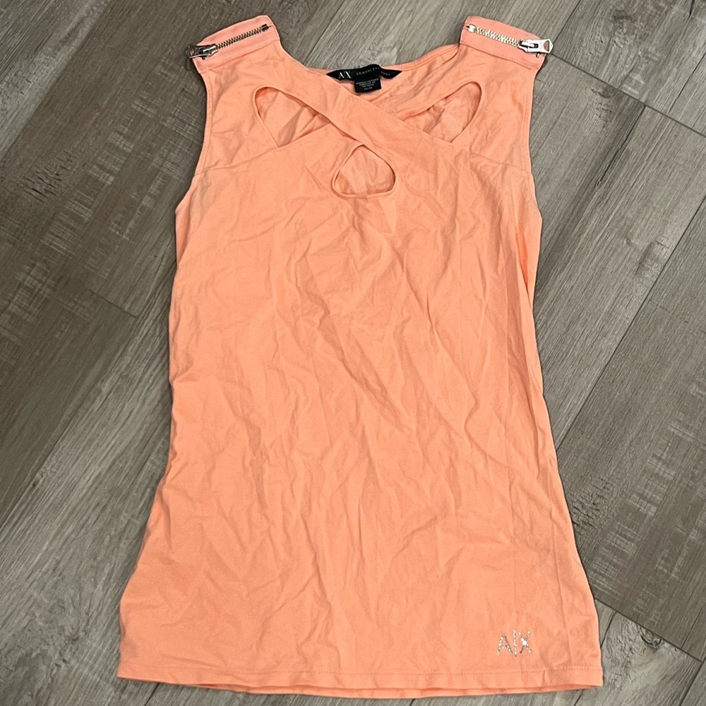 Armani Exchange Coral Tank with Logo and Zippers